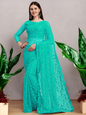 Nexxafashions Self Design Bollywood Net Saree(Blue)