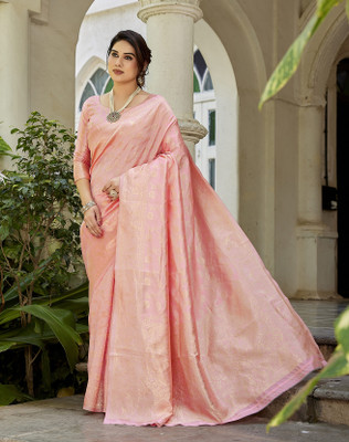 YASHIKA Self Design Kanjivaram Silk Blend Saree(Pink)