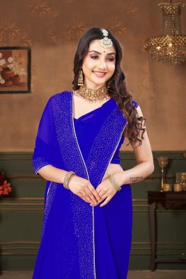 b bella creation Self Design, Solid/Plain Bollywood Georgette Saree(Gold, Blue)