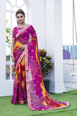 maayro Printed Bandhani Georgette Saree(Multicolor)