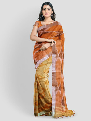 Manikant Handloom Printed Bhagalpuri Cotton Blend Saree(Orange)