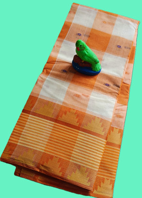 Maasaree Woven Tant Pure Cotton Saree(White, Orange)