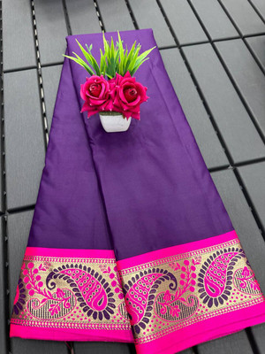 Julee Self Design Assam Silk Silk Blend Saree(Purple)