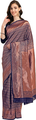 LAVISHBOI Solid/Plain Saree with Attached Blouse Art Silk Saree(Brown, Blue)