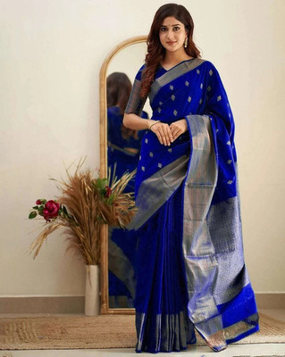 YASHIKA Printed Banarasi Silk Blend Saree(Blue)