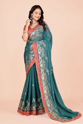 Aksh Fashion Embroidered Bollywood Georgette Saree(Purple)