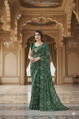 Saadhvi Floral Print Bollywood Georgette Saree(Green)