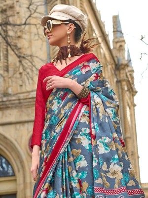 Sareemall Printed Bollywood Satin Saree(Multicolor)