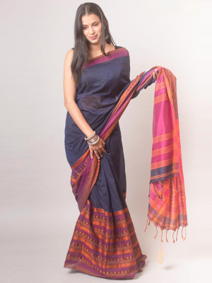 SSK Self Design Bollywood Handloom Cotton Blend Saree(Multicolor)