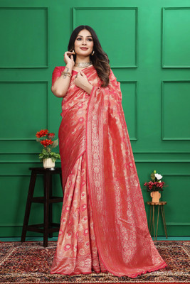 NENCY FASHION Woven Banarasi Cotton Silk, Cotton Blend Saree(Pink)