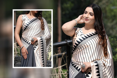 Margi Designers Striped, Printed Daily Wear Satin Saree(Black)