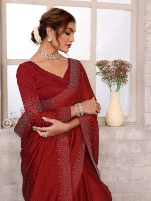 YASHIKA Embellished Bollywood Chiffon Saree(Maroon)