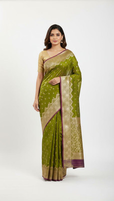 Neelima fasion Woven, Floral Print, Self Design Bollywood Pure Silk Saree(Yellow)