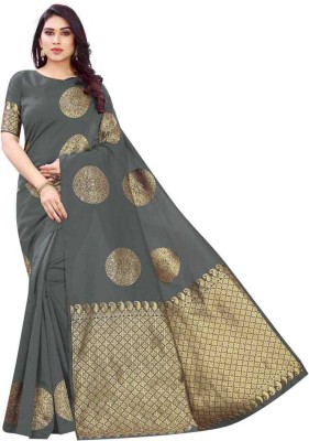 BT FASHION Woven Kanjivaram Jacquard, Pure Silk Saree(Grey)