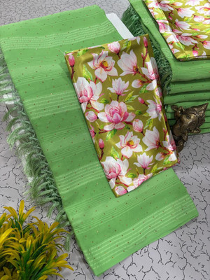 Pfancy silk Striped, Embellished, Floral Print Kanjivaram Polyester Saree(Light Green)