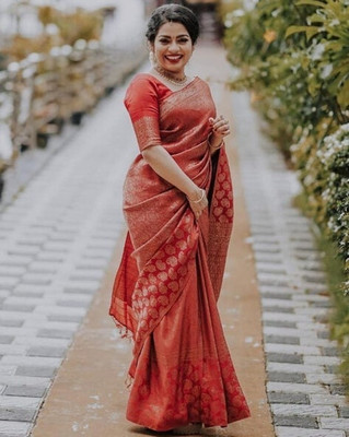 SWAMI STUDIO Self Design Banarasi Art Silk Saree(Red)