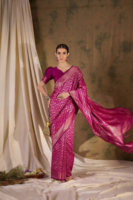 Sangria Woven Banarasi Silk Blend Saree(Pink)