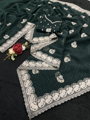 Dk Trendz Embroidered Bollywood Organza Saree(Green)