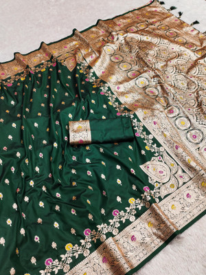 Tasrika Woven Banarasi Cotton Silk Saree(Green)