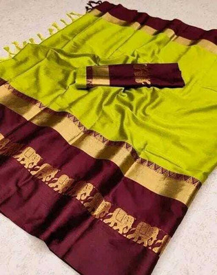 HouseOfCommon Printed Banarasi Handloom Cotton Silk Saree(Multicolor)