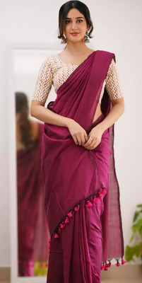 Maku Solid/Plain Handloom Pure Cotton, Polyester Saree(Purple)
