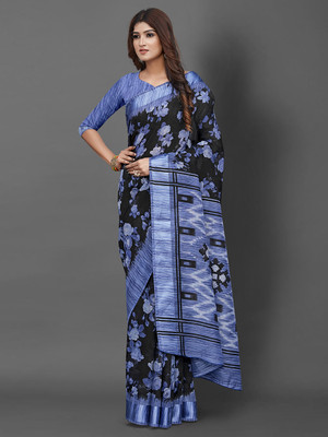 Divastri Printed Ikkat Art Silk Saree(Black)