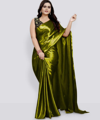 PCDESIGNER Solid/Plain Bollywood Satin Saree(Green)
