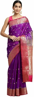 FATIMA HANDLOOM Embroidered, Solid/Plain Banarasi Pure Silk, Satin Saree(Magenta)