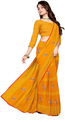 unityprints7 Dyed Bollywood Chiffon Saree(Yellow)