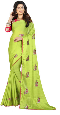 Hinayat Fashion Embroidered Kanjivaram Chiffon Saree(Light Green)