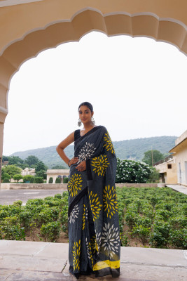 Shiv Shakti Emorium Printed Daily Wear Pure Cotton Saree(Grey)