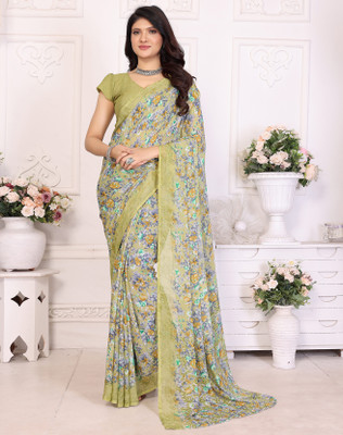 YASHIKA Floral Print Daily Wear Georgette Saree(Green)