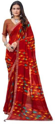 rudraCreation Printed Bollywood Georgette Saree(Maroon)