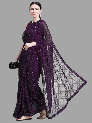 Clemira Embroidered Bollywood Georgette Saree(Purple)