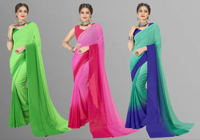 kashvi sarees Color Block Bollywood Georgette Saree(Pack of 3, Multicolor)