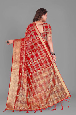 Aarunika MNT Solid/Plain Bollywood Organza Saree(Red)