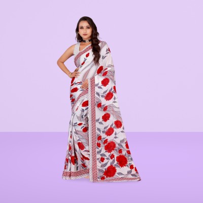 Leelavati Printed Daily Wear Georgette Saree(Red, White)