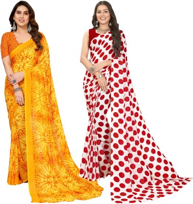 kashvi sarees Ombre, Printed Bollywood Georgette Saree(Pack of 2, Red, White, Yellow)