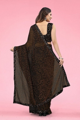 Paanthcreation Self Design Bollywood Lycra Blend Saree(Brown)
