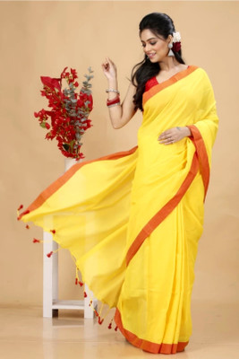 Bhadra Self Design Handloom Pure Cotton Saree(Yellow)