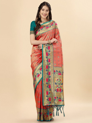Divastri Woven Paithani Pure Silk Saree(Orange)