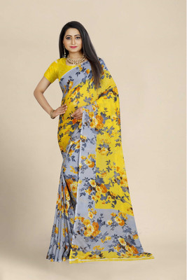 Suali Color Block Bhagalpuri Georgette Saree(Yellow)