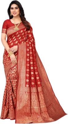 SWAMI STUDIO Self Design Mysore Jacquard Saree(Red)