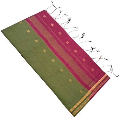 sri amman sarees Woven Maheshwari Cotton Silk Saree(Orange)