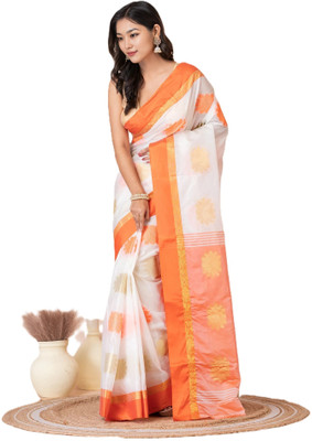 cloud vastra Woven Handloom Tussar Silk Saree(Orange)
