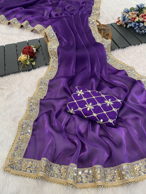 NETRA BOUTIQUE Solid/Plain Bollywood Organza Saree(Purple)
