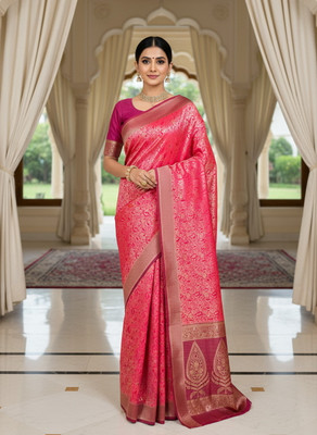Sariya Embellished, Woven Kanjivaram Pure Silk, Art Silk Saree(Pink)
