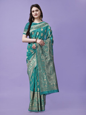 VIBHAGYAA Woven, Self Design Kanjivaram Pure Silk, Jacquard Saree(Light Green)
