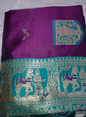 Sareewali Geometric Print Sharara Saree Cotton Silk Saree(Blue)