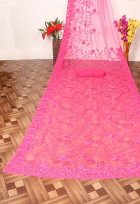 usharvi Self Design, Embroidered Bollywood Net Saree(Pink)